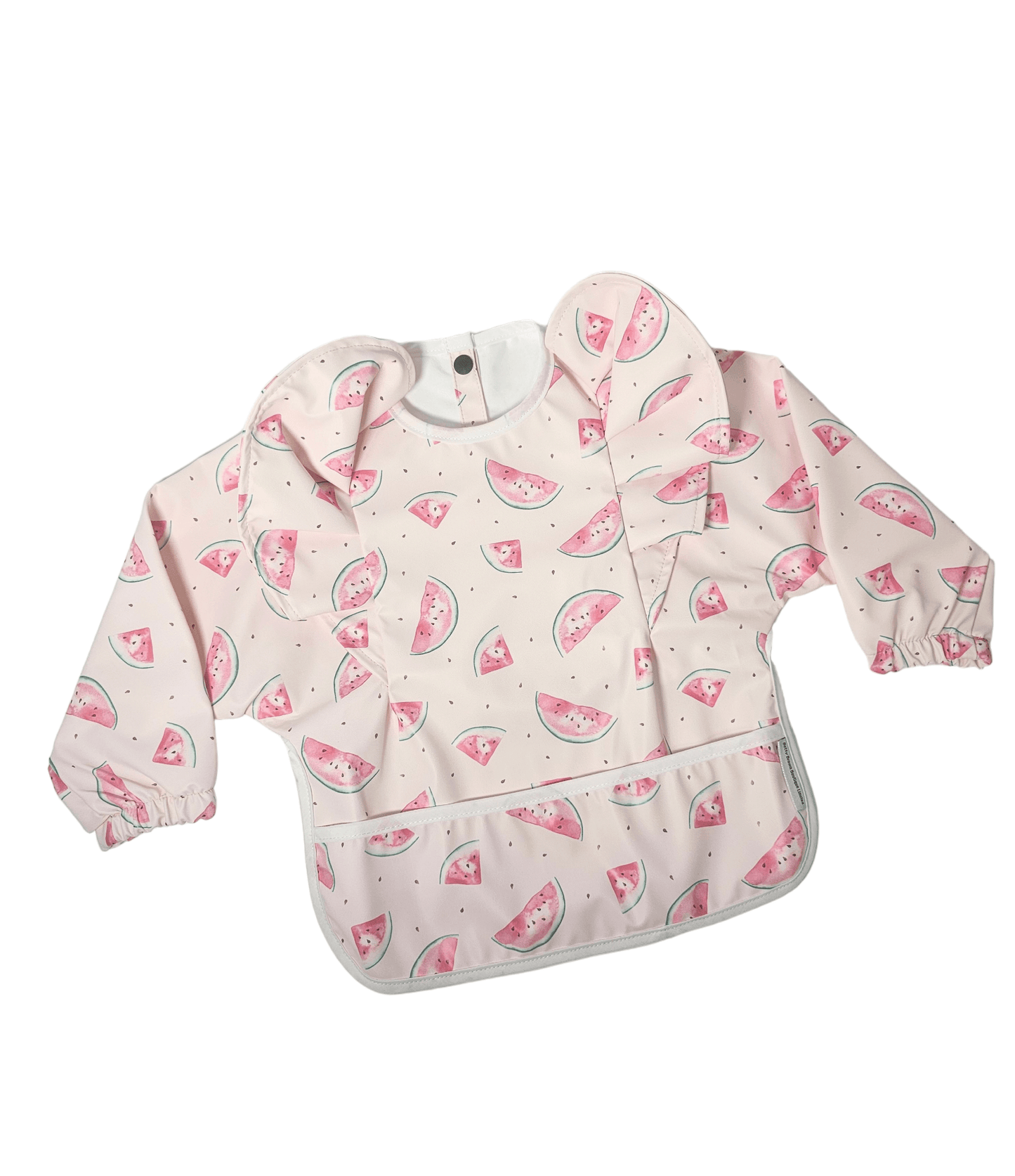 Pink Watermelon Print Frill Detailed Waterproof Bib with Sleeves - Betty Brown Boutique Ltd