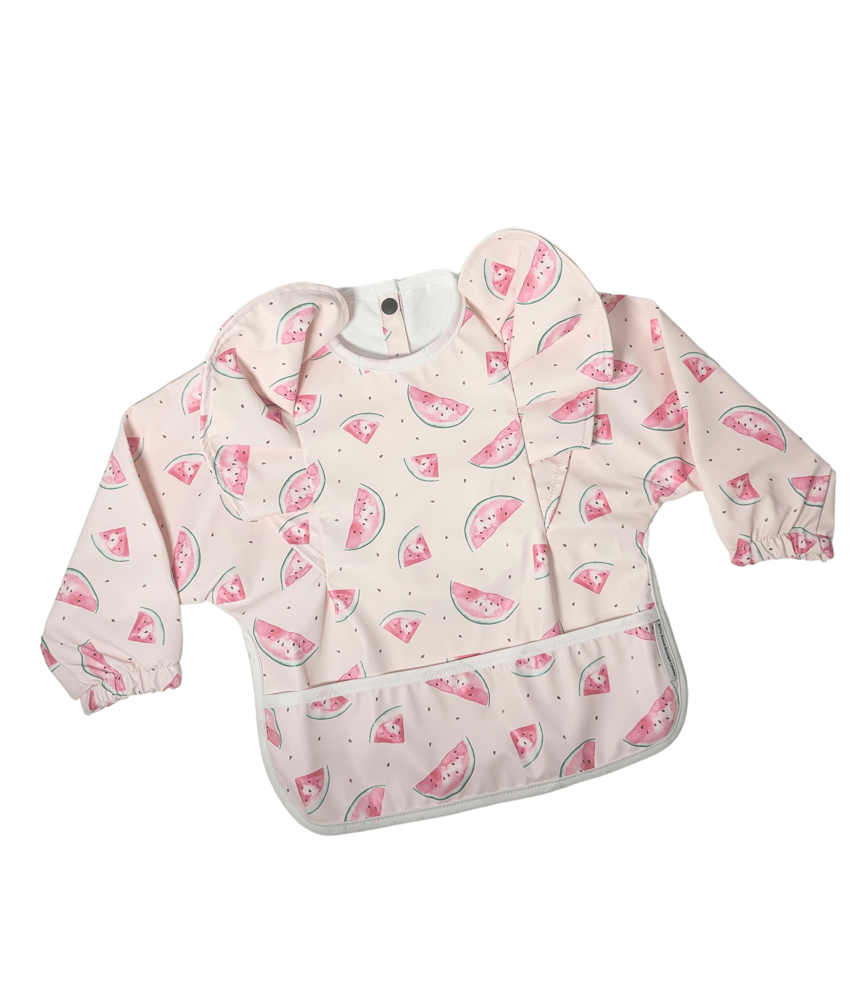Pink Watermelon Print Frill Detailed Waterproof Bib with Sleeves - Betty Brown Boutique Ltd