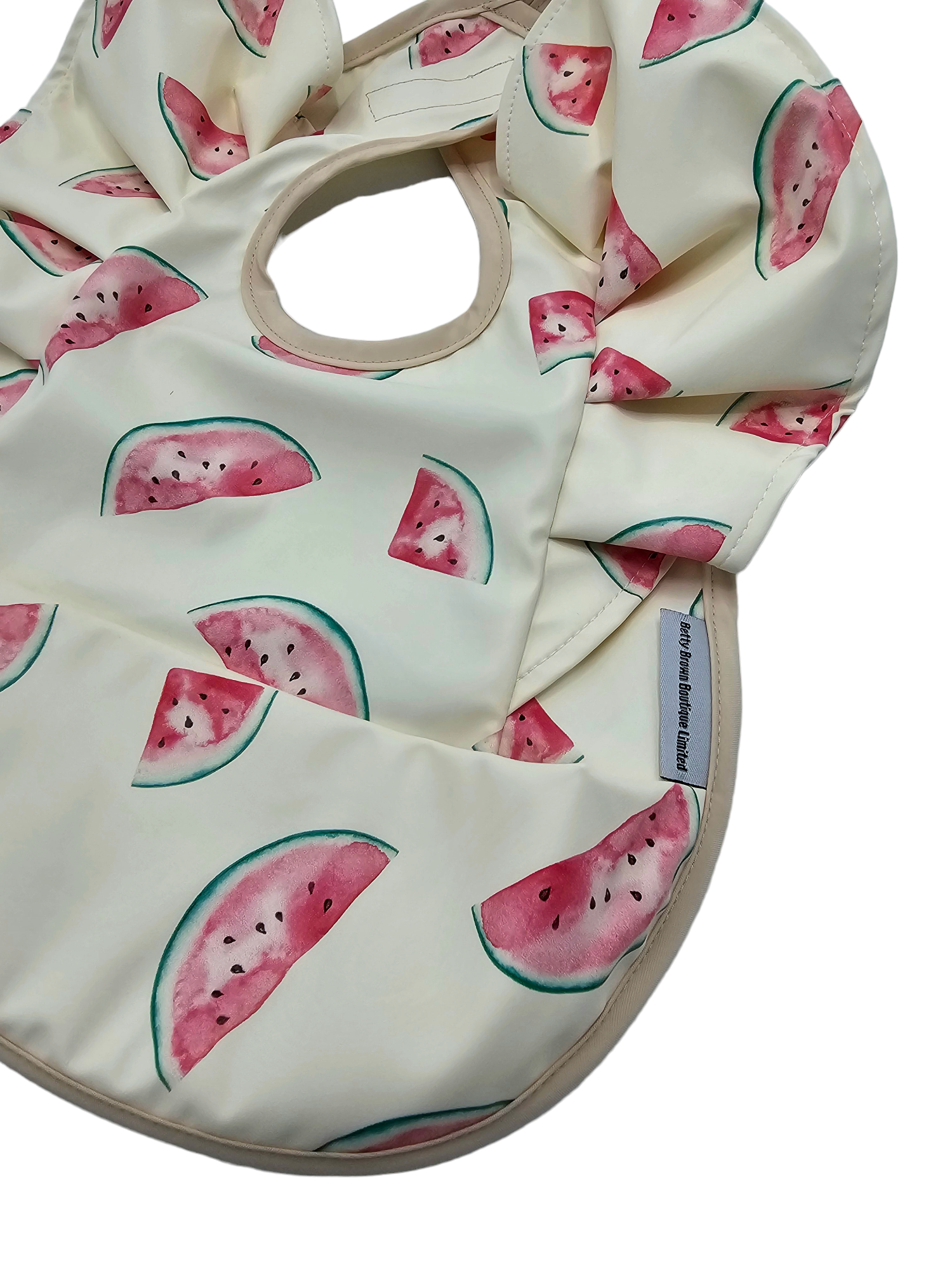 Cream Watermelon Print Frill Detail Waterproof Bib - Betty Brown Boutique Ltd