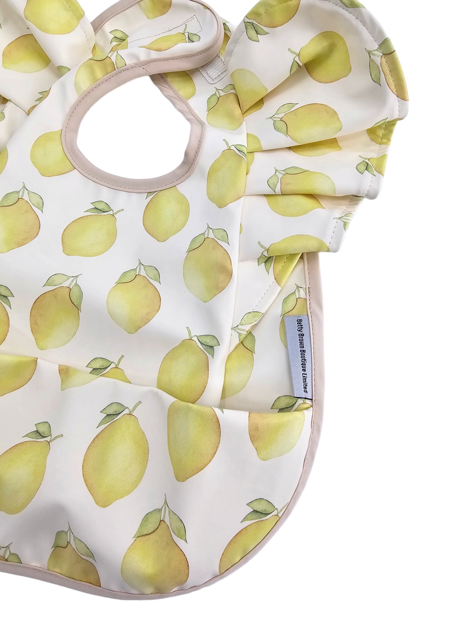Lemon Print Frill Detail Waterproof Bib - Betty Brown Boutique Ltd