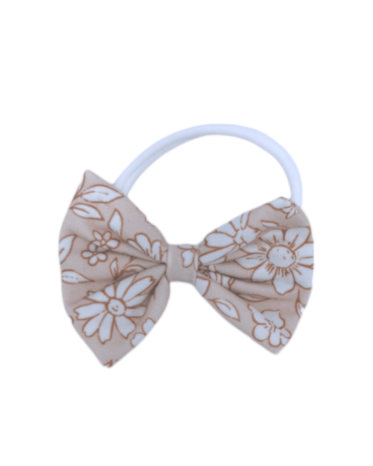 3.5 inch Beige Floral Bow Headband - Betty Brown Boutique Ltd