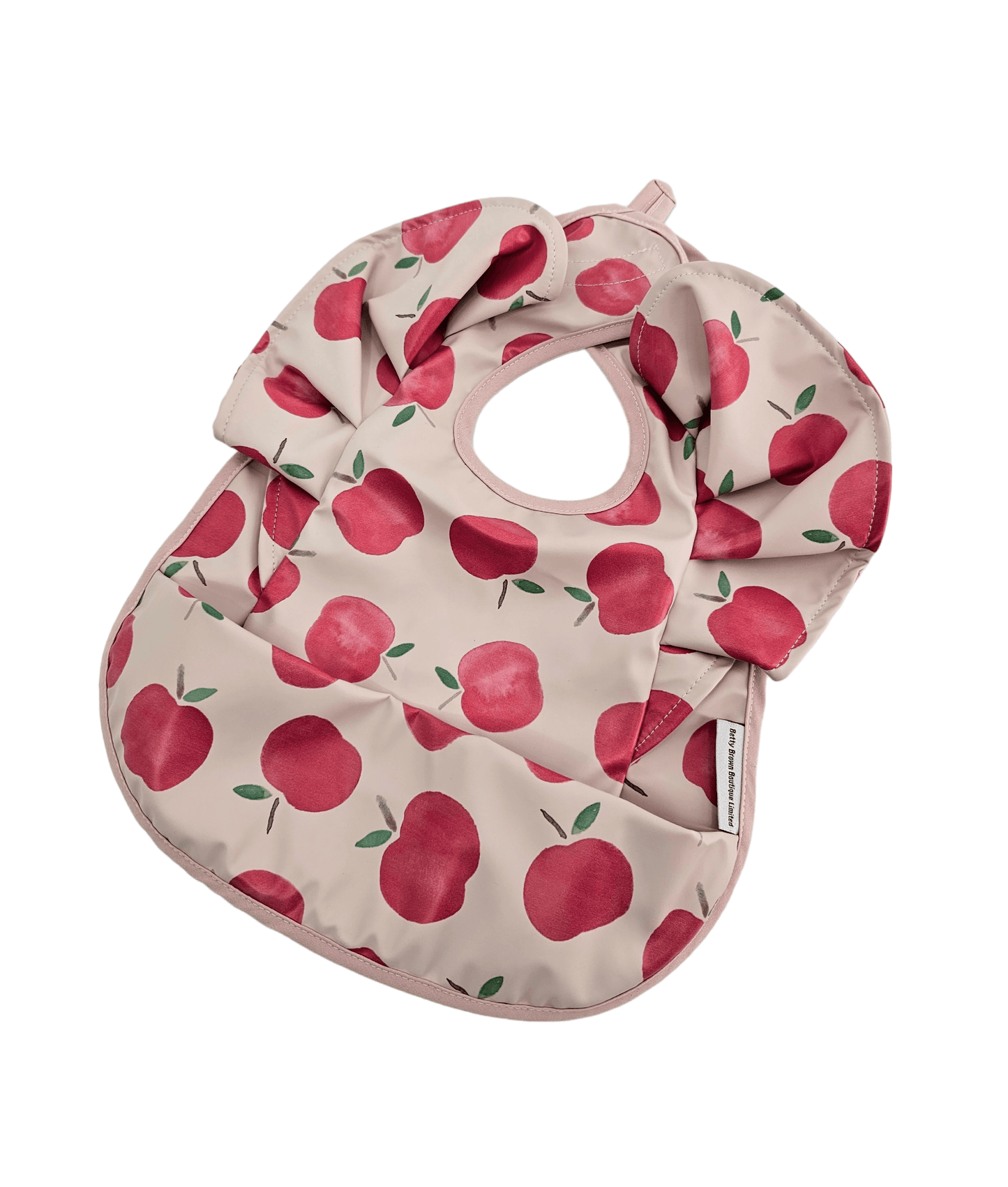 Apple Print Frill Detail Waterproof Bib - Betty Brown Boutique Ltd