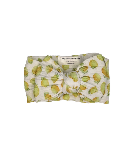 Lemon Print Larger Bow Cable Knit Headwrap - Betty Brown Boutique Ltd