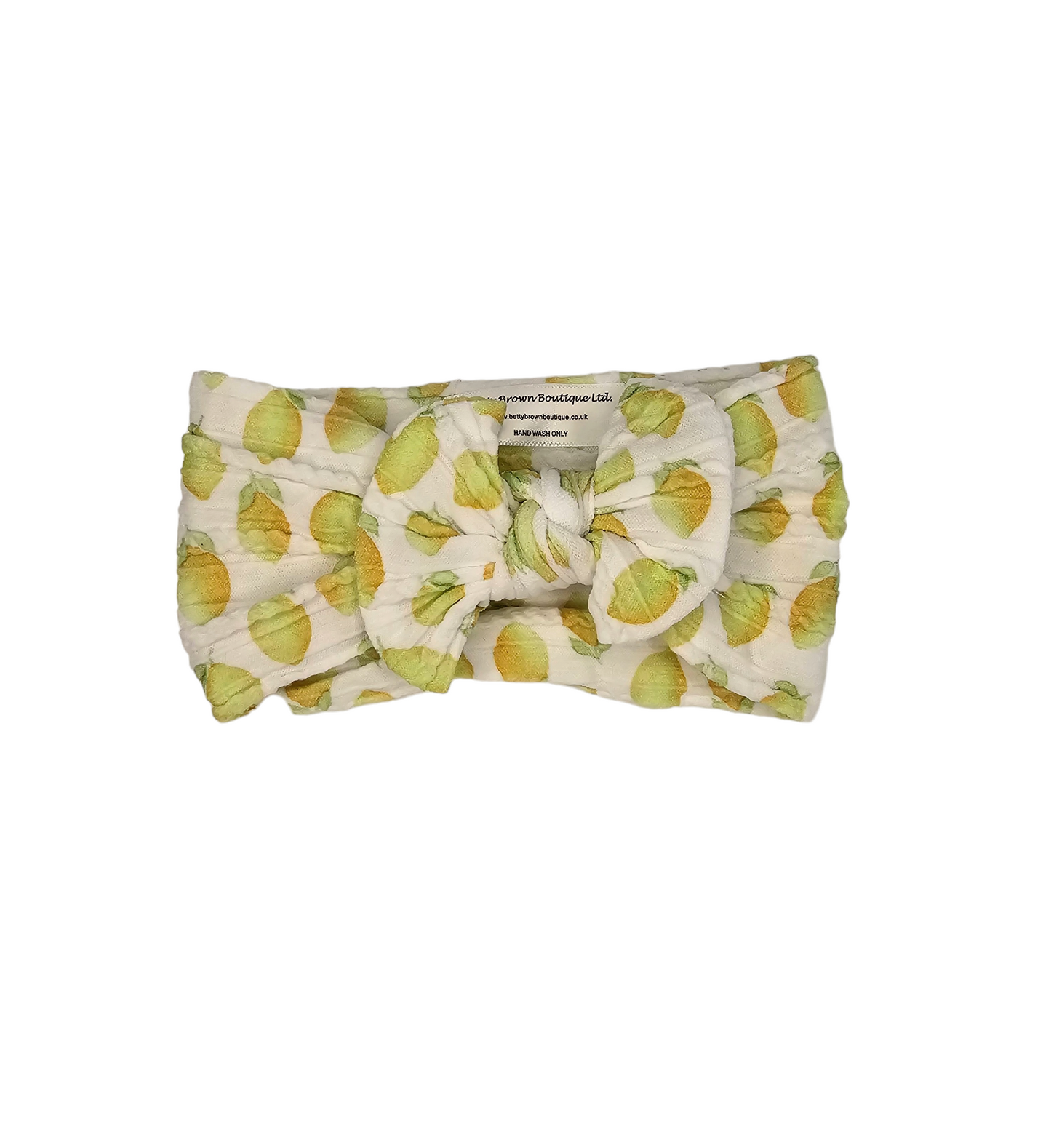 Lemon Print Smaller Bow Cable Knit Headwrap - Betty Brown Boutique Ltd