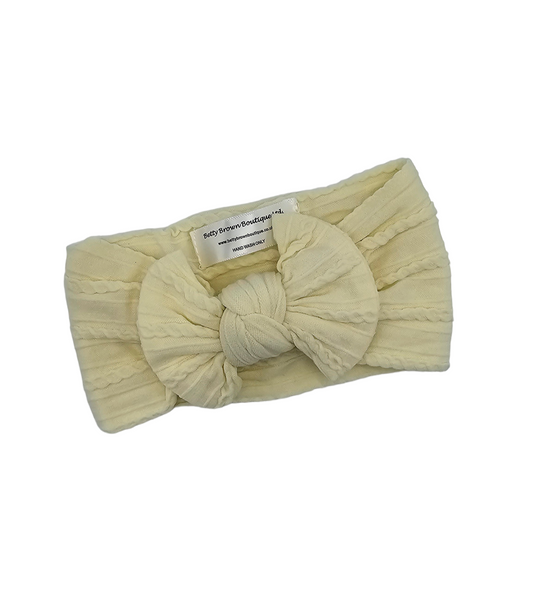 Custard Cable Knit Smaller Bow Headwrap - Betty Brown Boutique Ltd