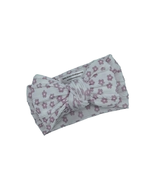 Lilac Daisy Print Larger Bow Cable Knit Headwrap - Betty Brown Boutique Ltd