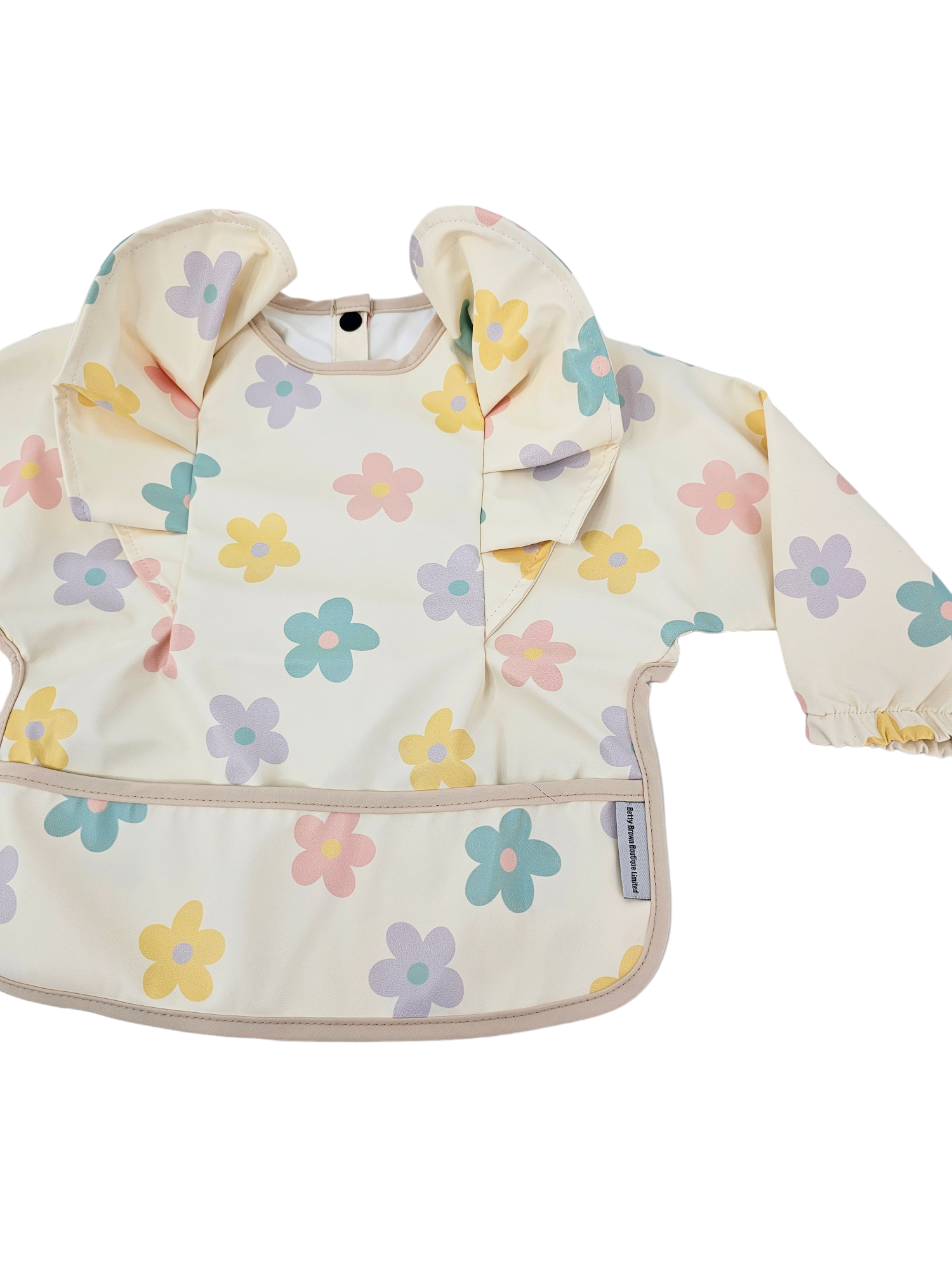 Spring Daisy Print Frill Detail Waterproof Bib with Sleeves - Betty Brown Boutique Ltd