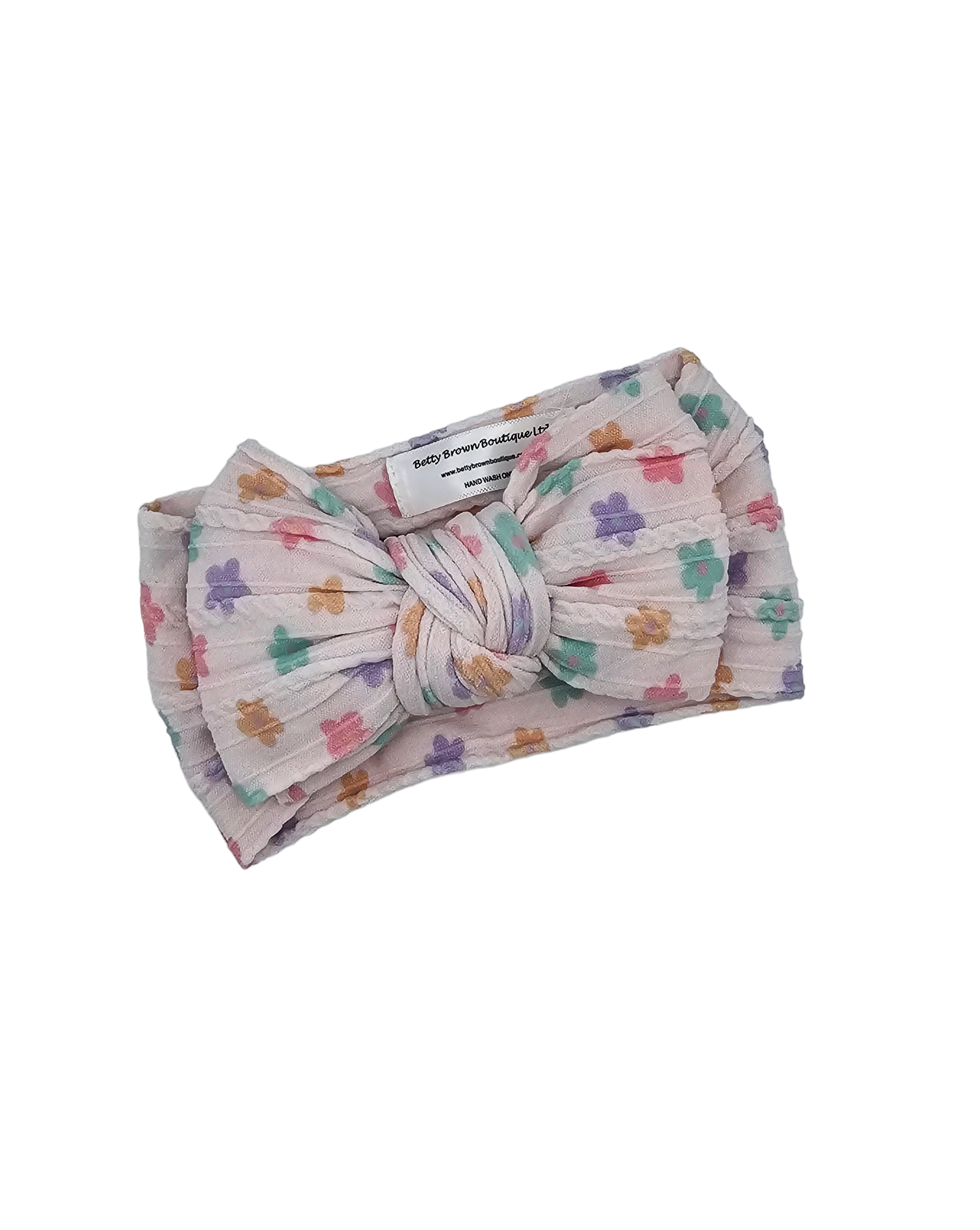 Spring Daisy Print Larger Bow Cable Knit Headwrap - Betty Brown Boutique Ltd