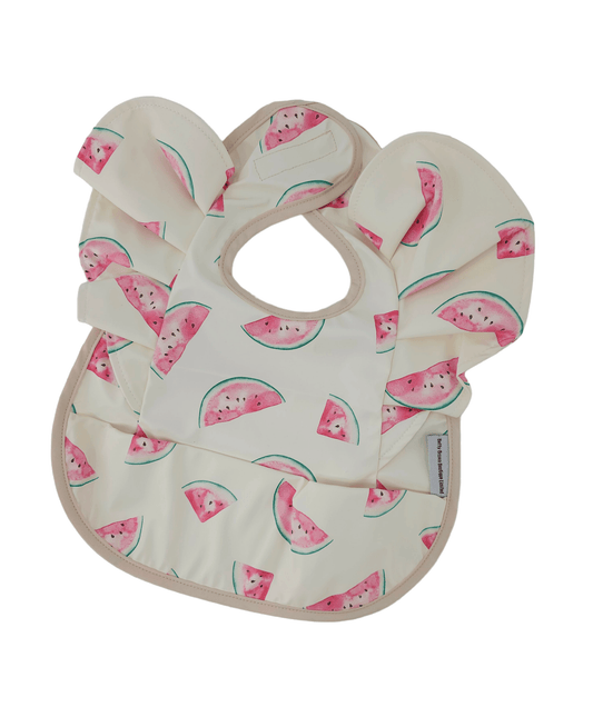 Cream Watermelon Print Frill Detail Waterproof Bib