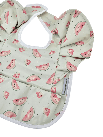 Mint Green Watermelon Print Frill Detail Waterproof Bib