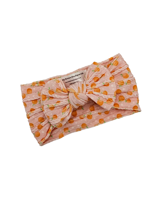 Peaches Print Smaller Bow Cable Knit Headwrap