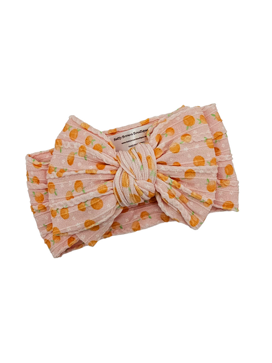 Peaches Print Larger Bow Cable Knit Headwrap
