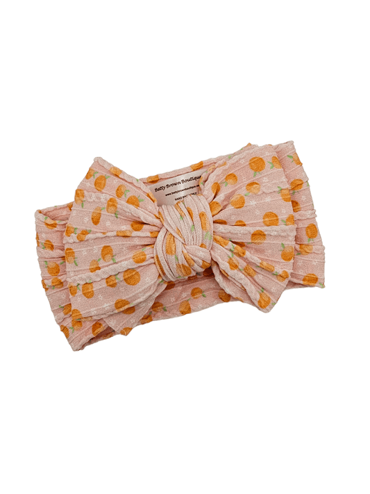 Peaches Print Larger Bow Cable Knit Headwrap - Betty Brown Boutique Ltd