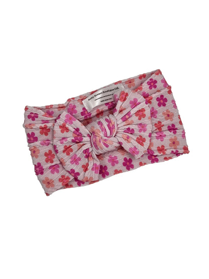 Pink Daisy Print Smaller Bow Cable Knit Headwrap - Betty Brown Boutique Ltd
