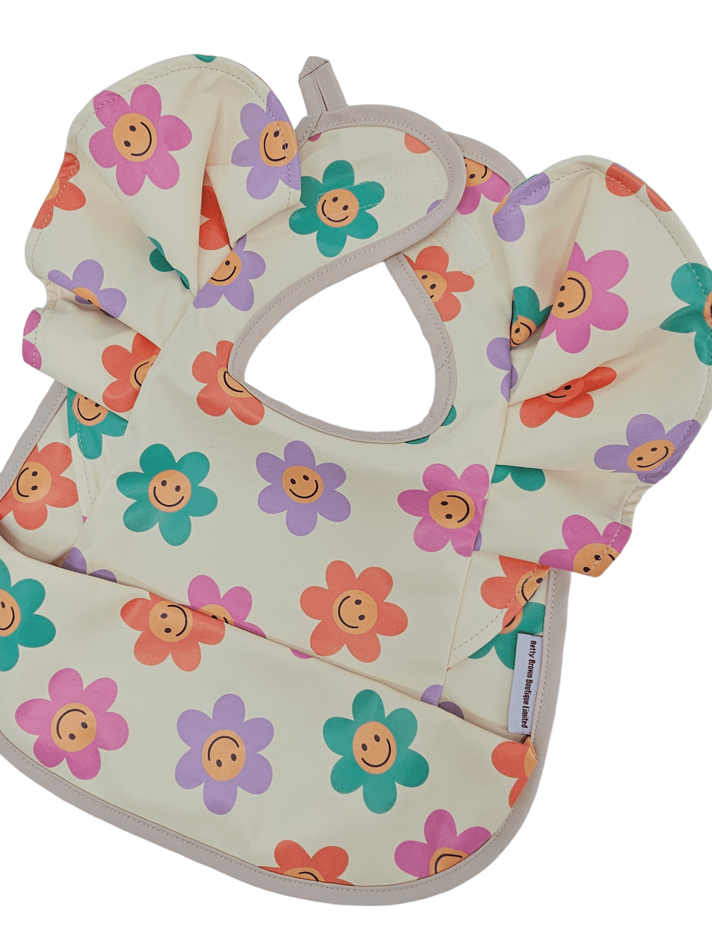 Smiley Daisy Print Frill Detail Waterproof Bib