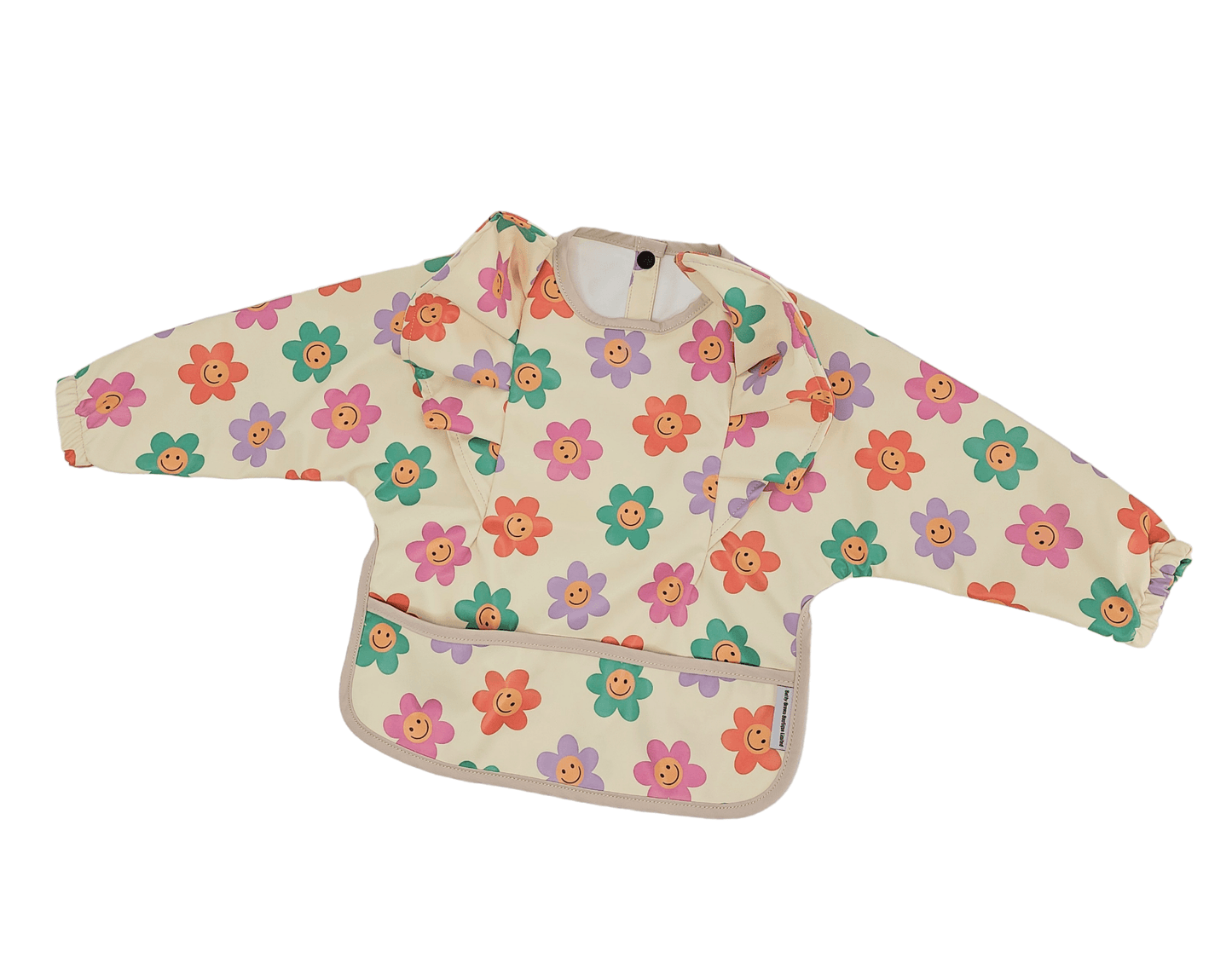 Smiley Daisy Print Frill Detail Waterproof Bib with Sleeves