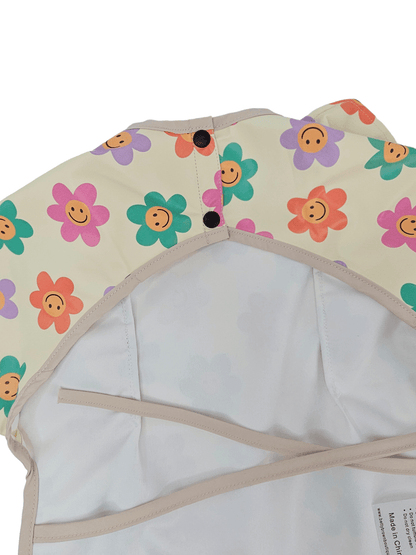 Smiley Daisy Print Frill Detail Waterproof Bib with Sleeves