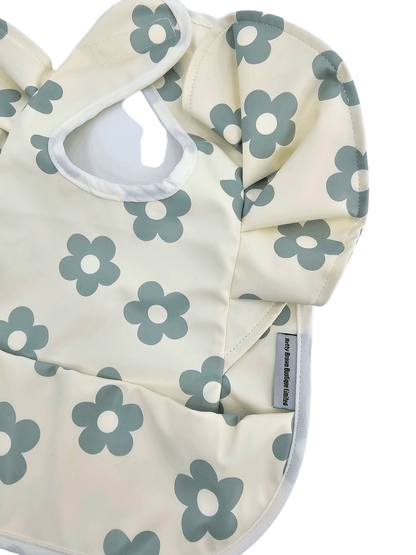 Cream and Sage Daisy Print Frill Detail Waterproof Bib