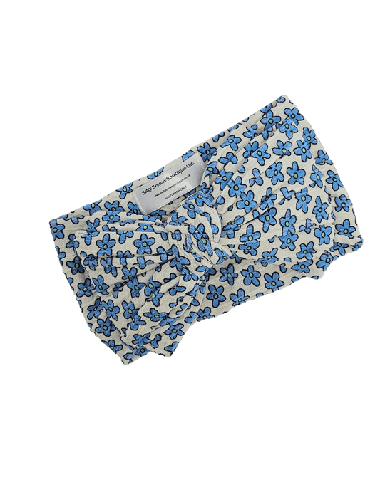 Blue Daisy Print Larger Bow Cable Knit Headwrap - Betty Brown Boutique Ltd