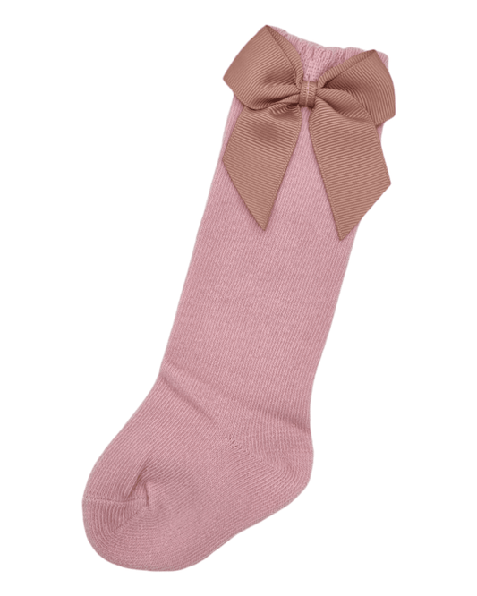 Dusty Pink Knee High Bow Socks