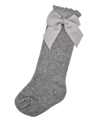 Grey Knee High Bow Socks