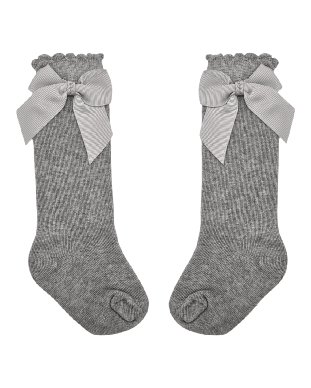 Grey Knee High Bow Socks