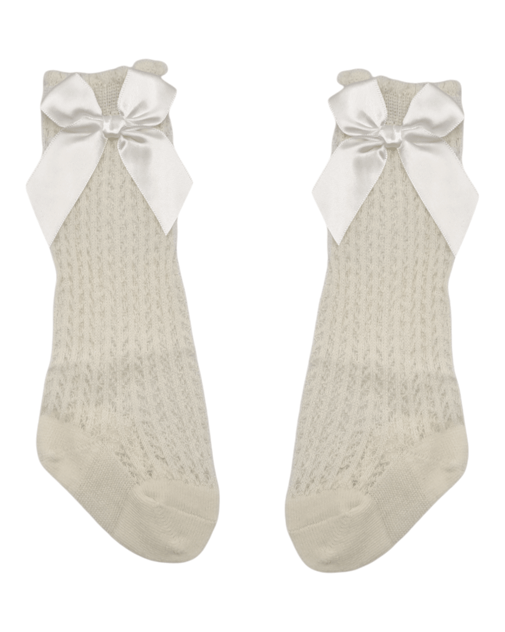 Ivory Open Patterned Knee High Bow Socks