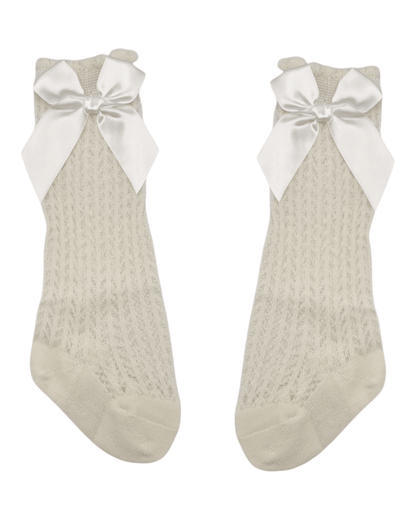 Ivory Open Patterned Knee High Bow Socks