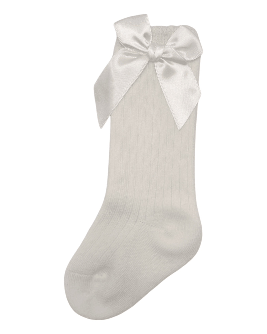 Ivory Ribbed Knee High Bow Socks