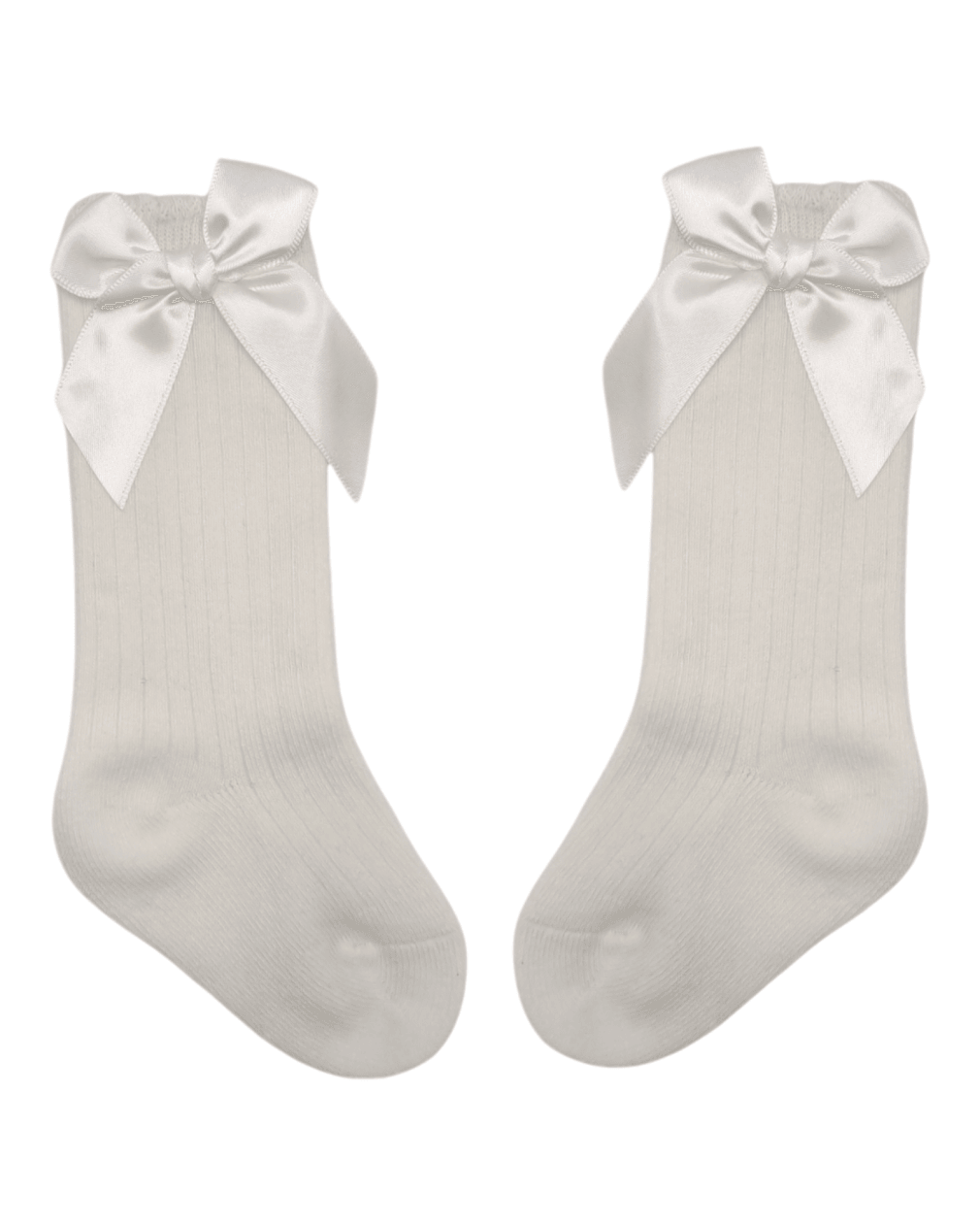 Ivory Ribbed Knee High Bow Socks