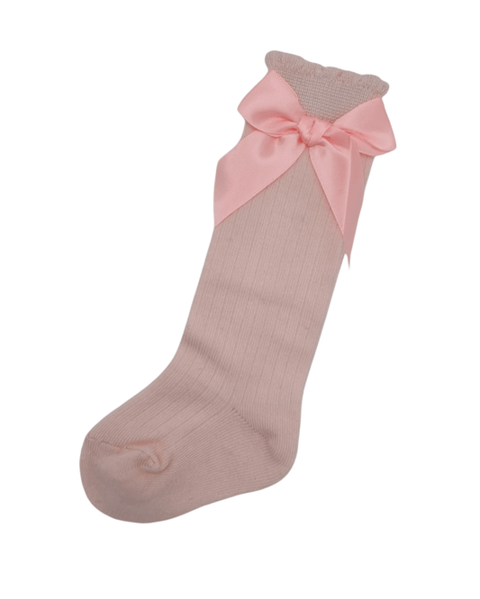 Pink Ribbed Knee High Bow Socks