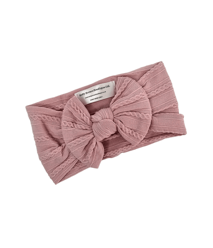 Petal Pink Smaller Bow Cable Knit Headwrap - Betty Brown Boutique Ltd