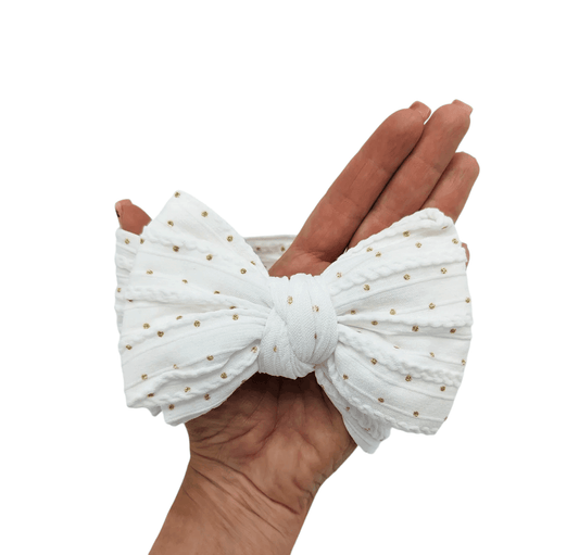 White Gold Spot Larger Bow Cable Knit Headwrap - Betty Brown Boutique Ltd