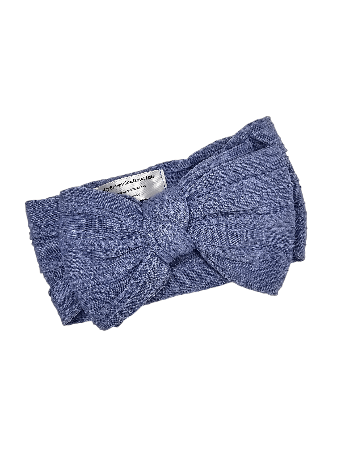 Denim Blue Larger Bow Cable Knit Headwrap - Betty Brown Boutique Ltd