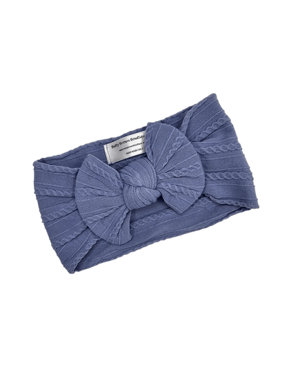 Denim Blue Smaller Bow Cable Knit Headwrap - Betty Brown Boutique Ltd