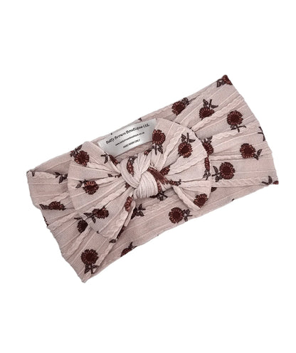 Sunflower Print Smaller Bow Cable Knit Headwrap - Betty Brown Boutique Ltd