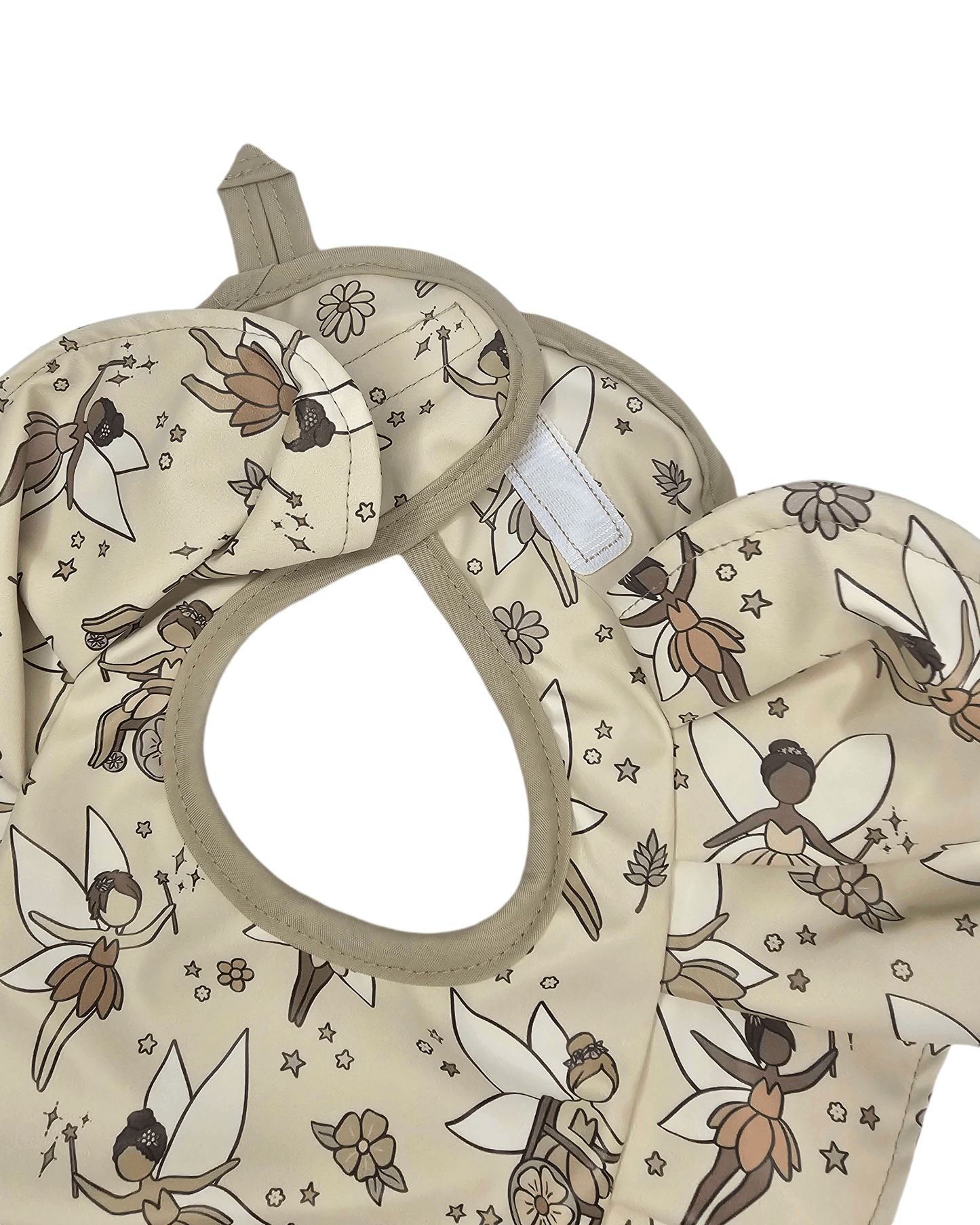 Neutral Fairy Print Frill Detail Waterproof Bib