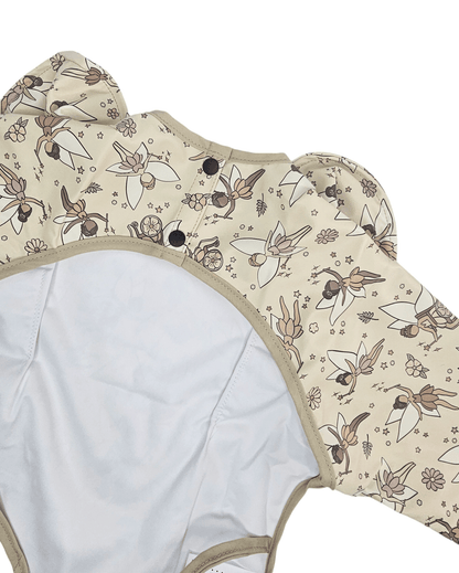 Neutral Fairy Print Frill Detail Waterproof Bib with Sleeves