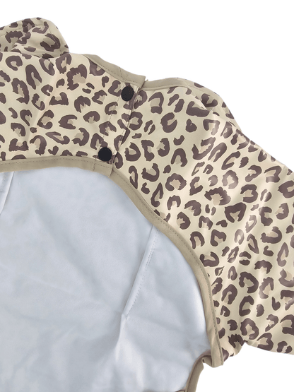 Leopard Print Frill Detail Waterproof Bib with Sleeves