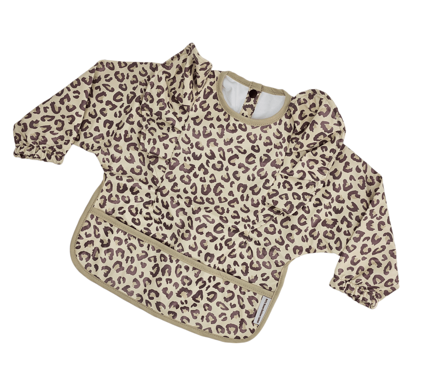 Leopard Print Frill Detail Waterproof Bib with Sleeves