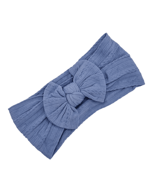 Adult Size - Denim Blue Cable Knit Bow Headwrap - Betty Brown Boutique Ltd