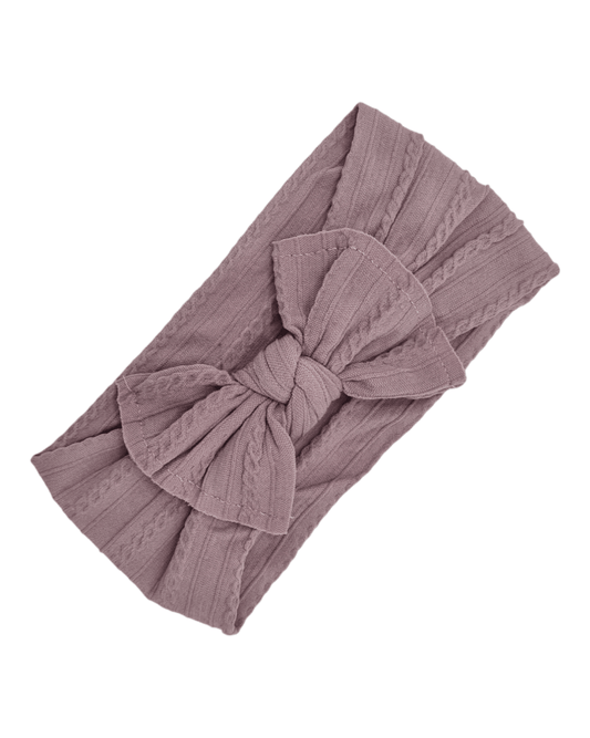 Adult Size - Mauve Cable Knit Bow Headwrap - Betty Brown Boutique Ltd