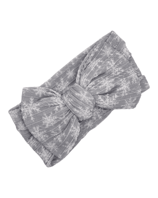 Grey Snowflake Larger Bow Cable Knit Headwrap - Christmas Collection