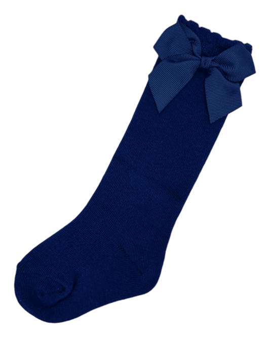 Navy Blue Knee High Socks With 3 Inch Bow - Betty Brown Boutique Ltd