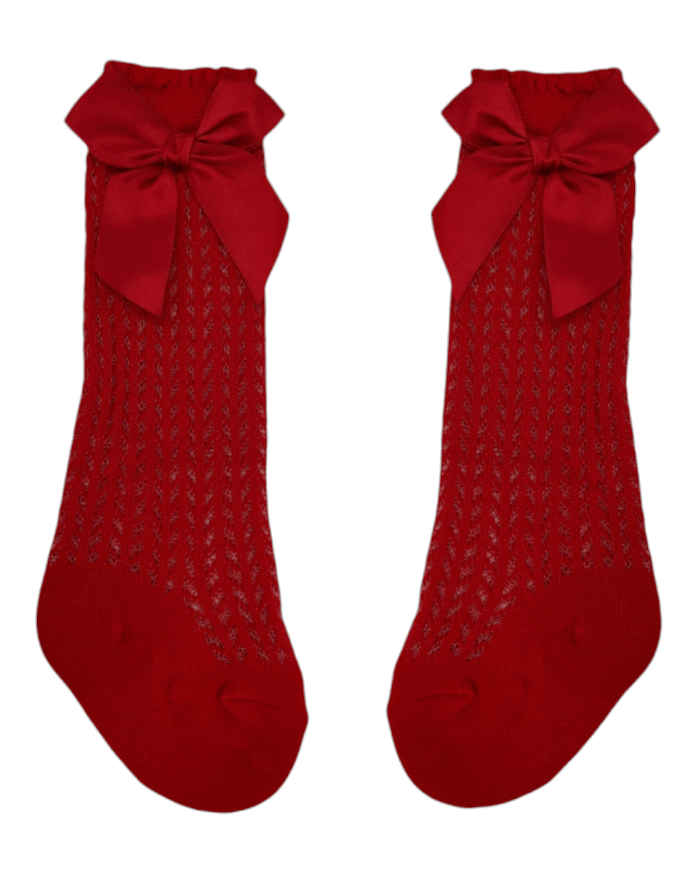 Red Open Patterned Knee High Socks With Satin 3 Inch Bow - Betty Brown Boutique Ltd