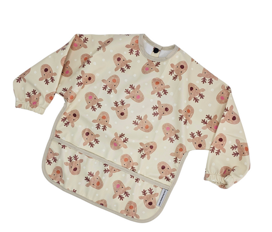 Reindeer Christmas Print Waterproof Bib with Sleeves