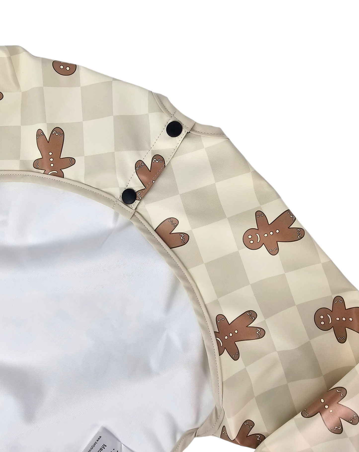 Gingham Gingerbread Man Christmas Print Waterproof Bib with Sleeves