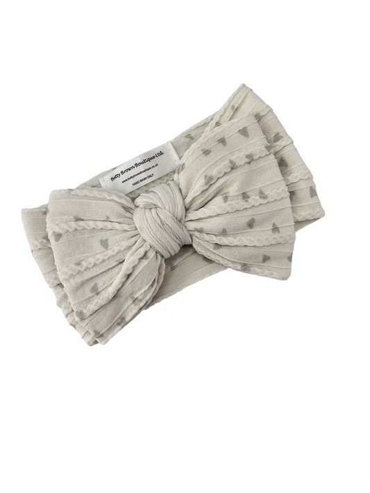 Pale Sage Hearts Larger Bow Cable Knit Headband - Valentines Collection