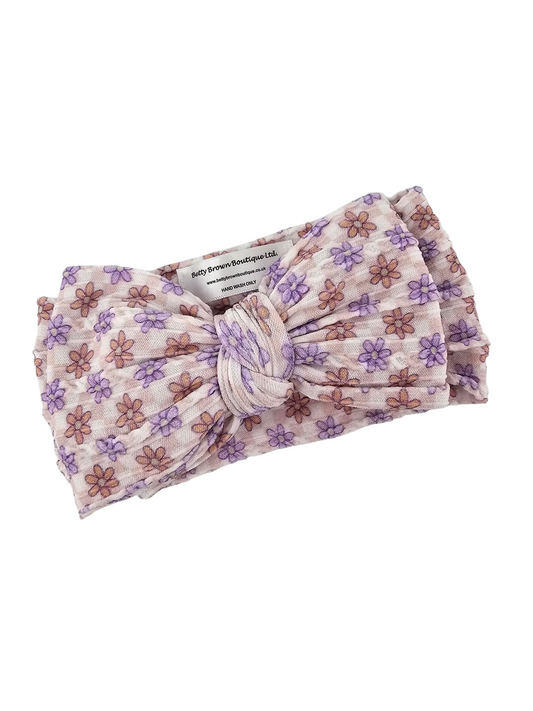 Retro Gingham Daisy Larger Bow Cable Knit Headband