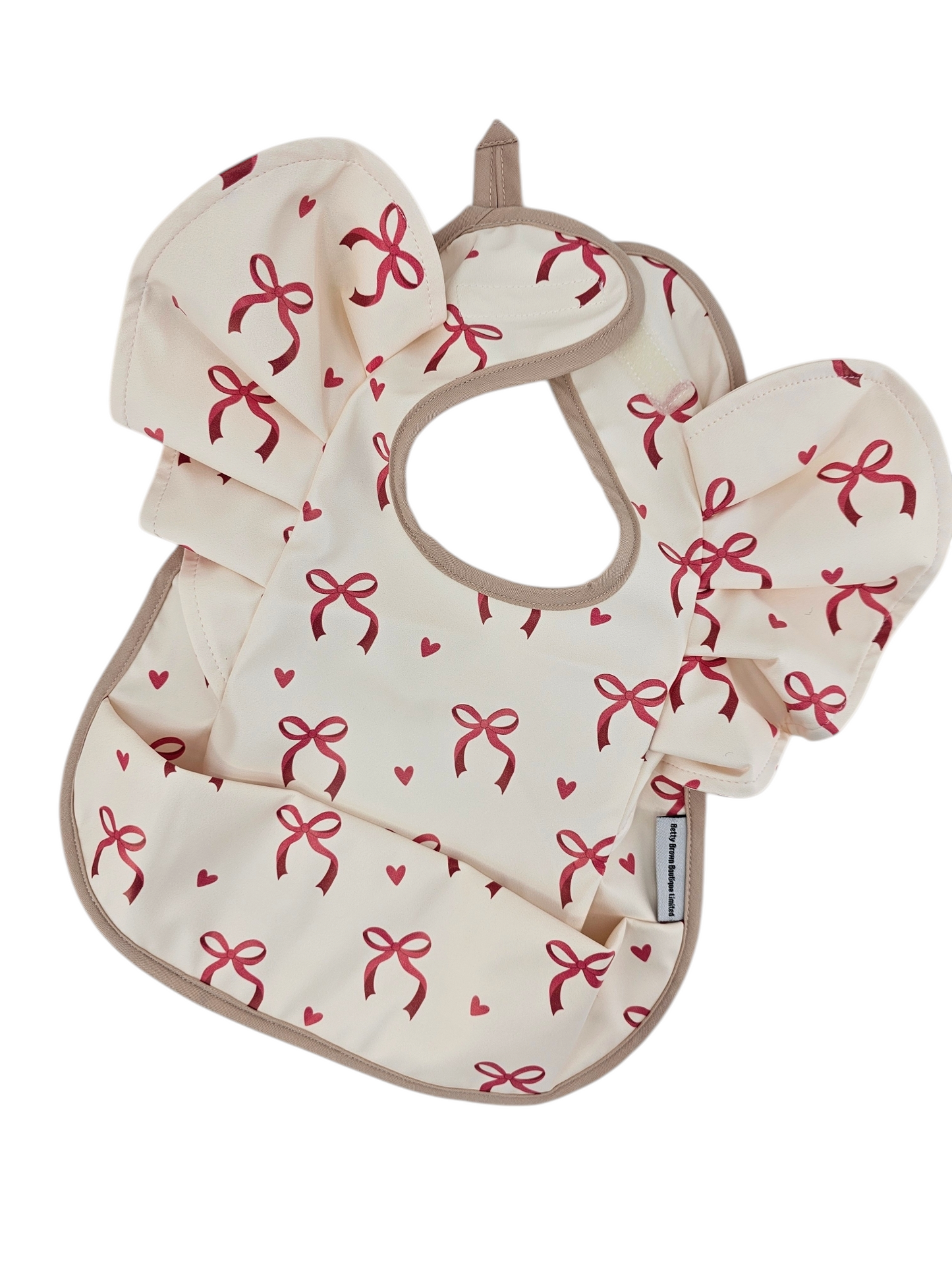 Pink Bow Print Frill Detailed Waterproof Bib